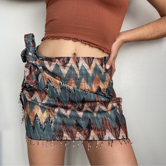 Chevron beaded wrap tie skirt - Picture 1 of 5